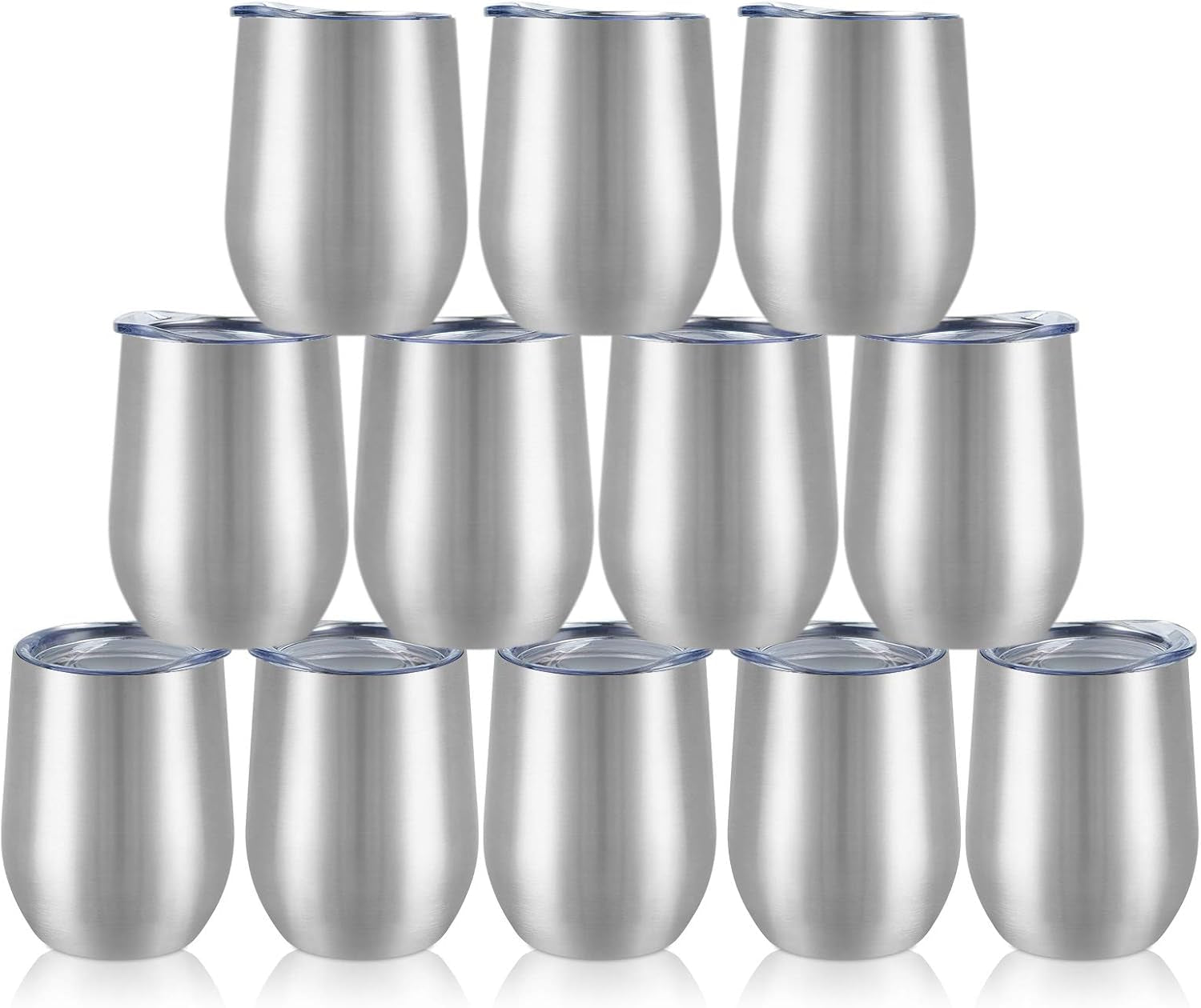12 Pack Stainless Steel Wine Tumblers, 12Oz Double Wall Vacuum Insulated Wine Tumblers with Lids and Straws, Stainless Steel Stemless Wine Glasses for Coffee, Wine, Cocktails, Champaign, Silver - My Store