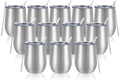 12 Pack Stainless Steel Wine Tumblers, 12Oz Double Wall Vacuum Insulated Wine Tumblers with Lids and Straws, Stainless Steel Stemless Wine Glasses for Coffee, Wine, Cocktails, Champaign, Silver - My Store