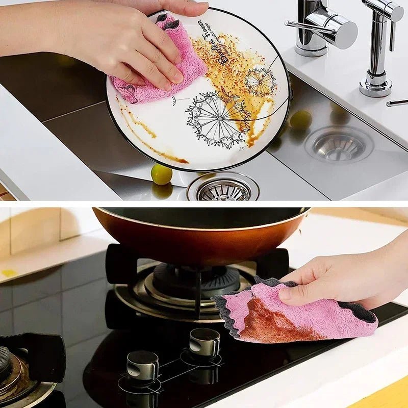 1/5/10Pcs Microfiber Towel Absorbent Kitchen Cleaning Cloth Non - Stick Oil Dish Towel Rags Napkins Tableware Household Cleaning - My Store