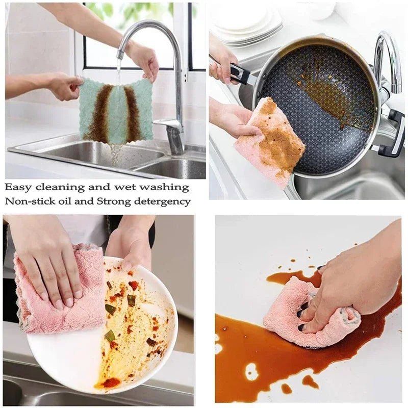 1/5/10Pcs Microfiber Towel Absorbent Kitchen Cleaning Cloth Non - Stick Oil Dish Towel Rags Napkins Tableware Household Cleaning - My Store