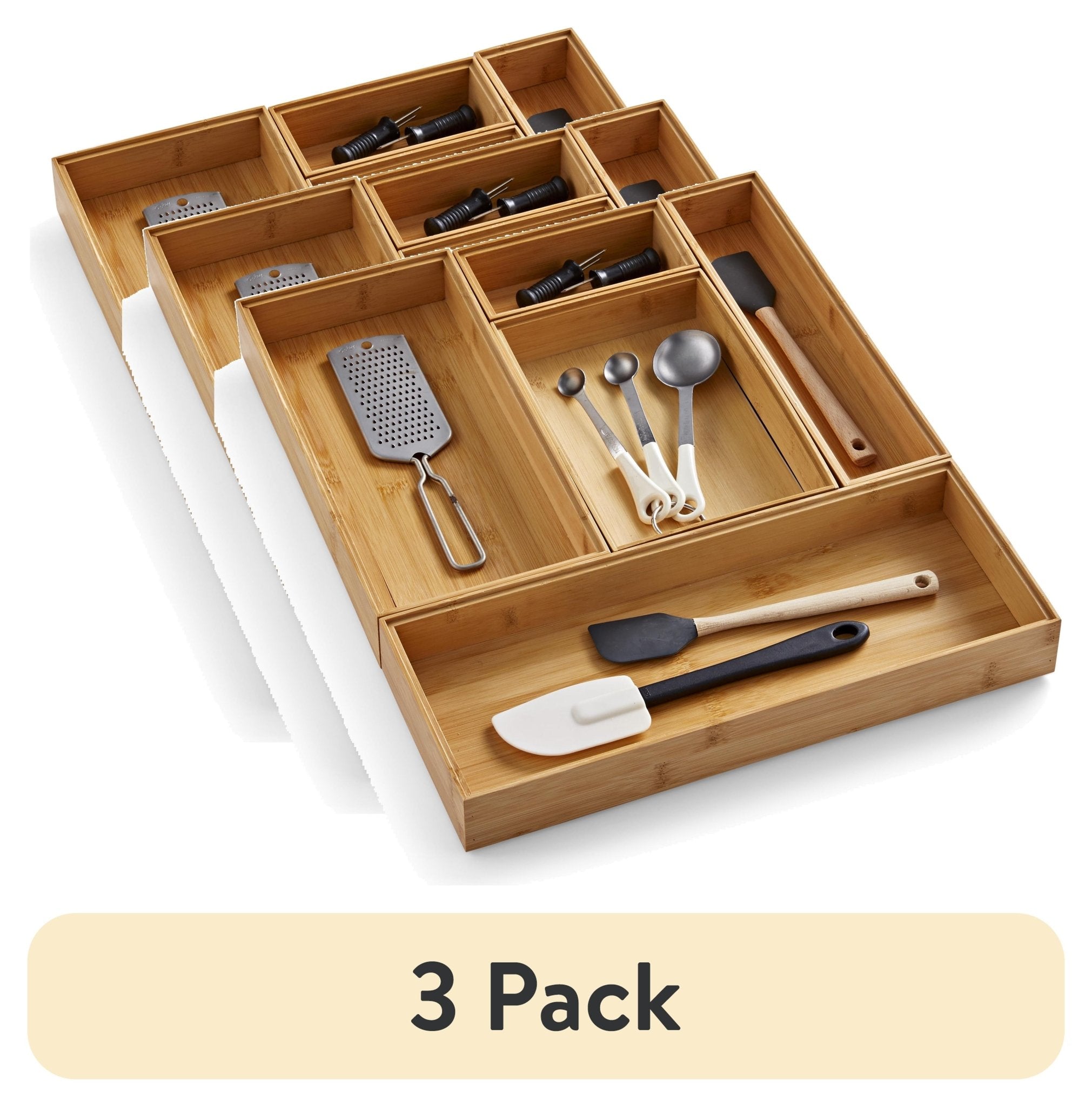 (3 Pack) Bamboo Drawer Organizer 5Pc Set, 17.9Wx 14.96Dx1.97H In, Natural Bamboo Color - My Store