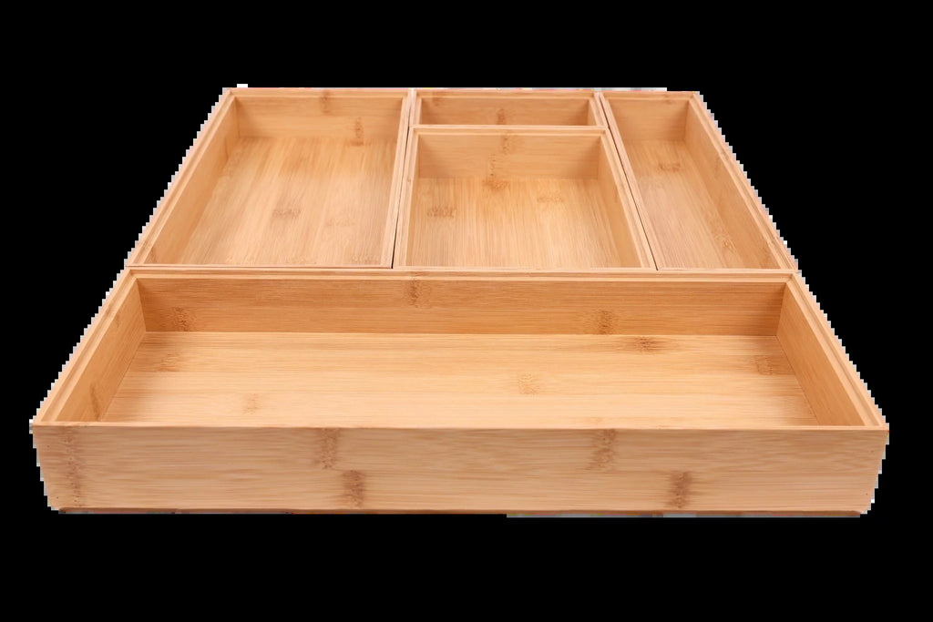 (3 Pack) Bamboo Drawer Organizer 5Pc Set, 17.9Wx 14.96Dx1.97H In, Natural Bamboo Color - My Store